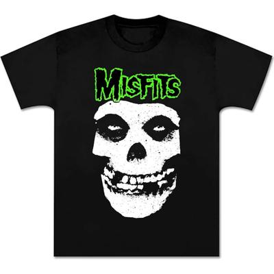 Camiseta Misfits Punk Rock Retro Banda Unisex Ajuste Hombre Novedad Verde Estampado Gráfico Suave Algodón Camiseta Vintage Juventud Negra