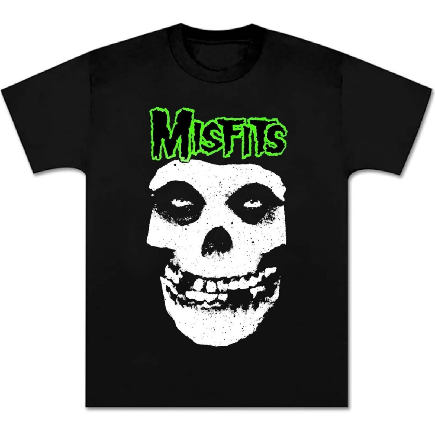 Футболка Misfits Ретро Панк-рок группа Унисекс Посадка Мужская Новинка Зеленый Графический Принт Мягкий Хлопок Футболка Винтаж Молодежный Черный S