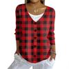 Women's Fashion Casual Knit Sweater Button-Up Plaid Patchwork Print Cardigan Jacket