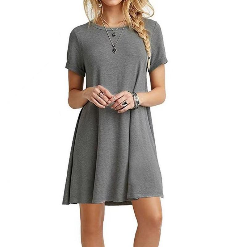 Women's Fashion Summer Spring Solid Color Print Short Sleeve O-Neck Casual Dresses