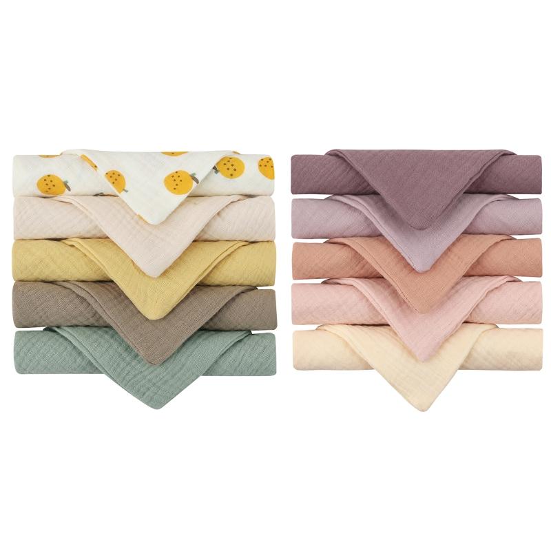10 Pcs Baby Square Towels Infants Wash Hand Face Towel Handkerchief Feeding Bib Burp Cloth Soft Crepe Muslin Saliva Towel
