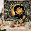 Boho Sun and Moon Tapestry Aesthetic for Bedroom, Bohemian Vintage Mandala Mystic Floral Tapestry Wall Hanging Art Decor