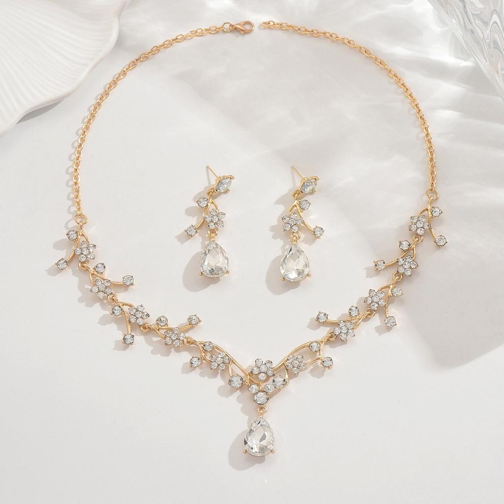 2026 European and American Women's Alloy Rhinestone Necklace Jewelry Set Bridal Wedding Banquet Jewelry