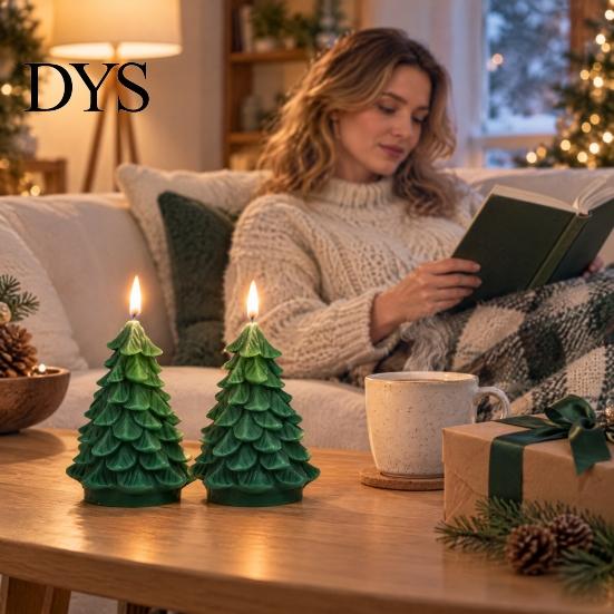 Timer Function Candles Christmas Tree Candles, Flameless LED Flickering Wax with Remote Control, Realistic Battery Operated Pine Decor for Winter