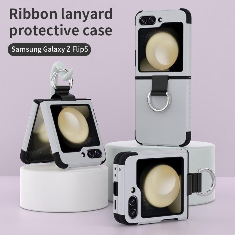 Electroplating Silicone Soft Anti-Drop Phone Case for Samsung Galaxy Z Flip 5 Flip5 5G Ring Hard Shell Shockproof Cover
