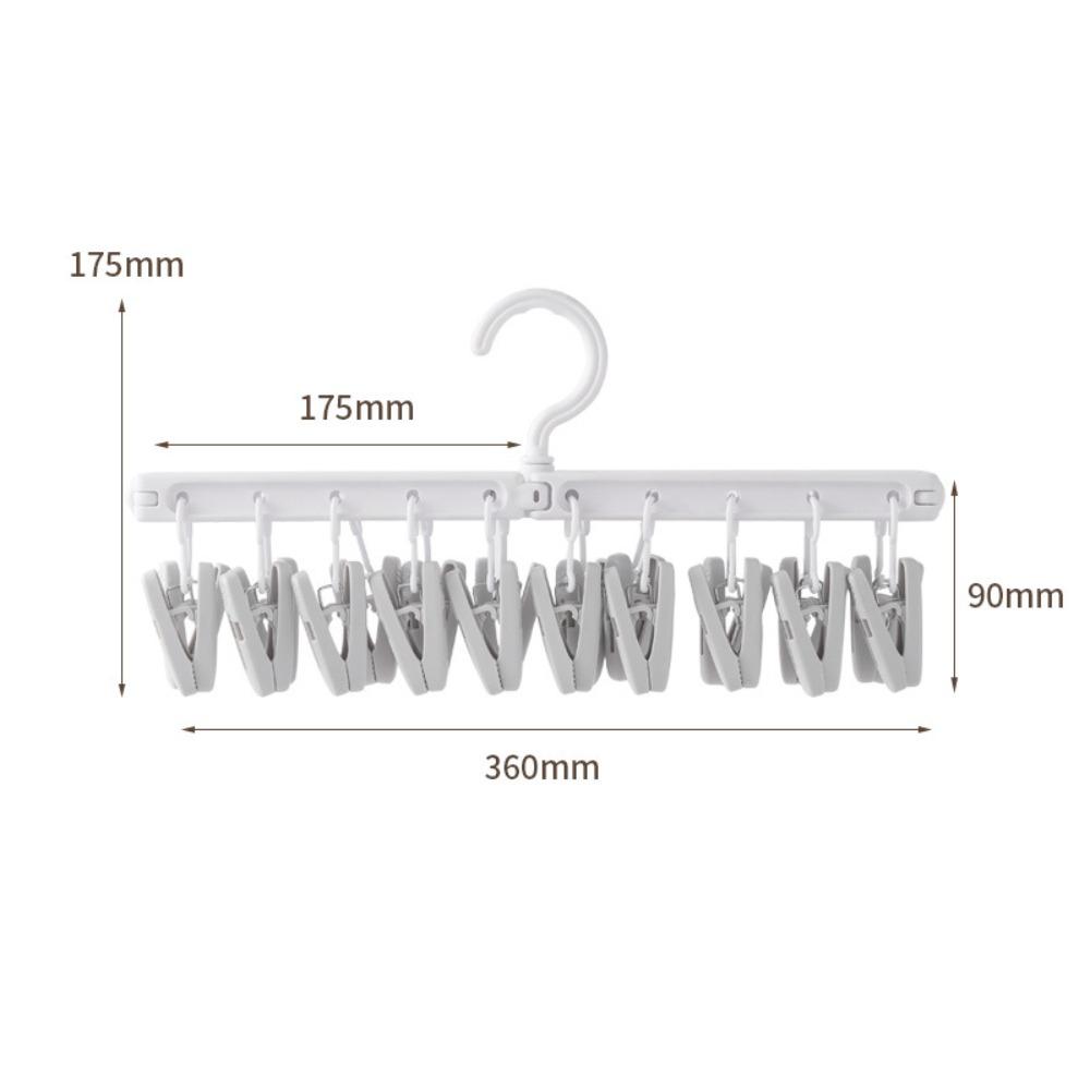 Foldable Clothes Hanger with Clips Rotatable Windproof Underwear Drying Rack Space Saving Socks Hanger Hook Household