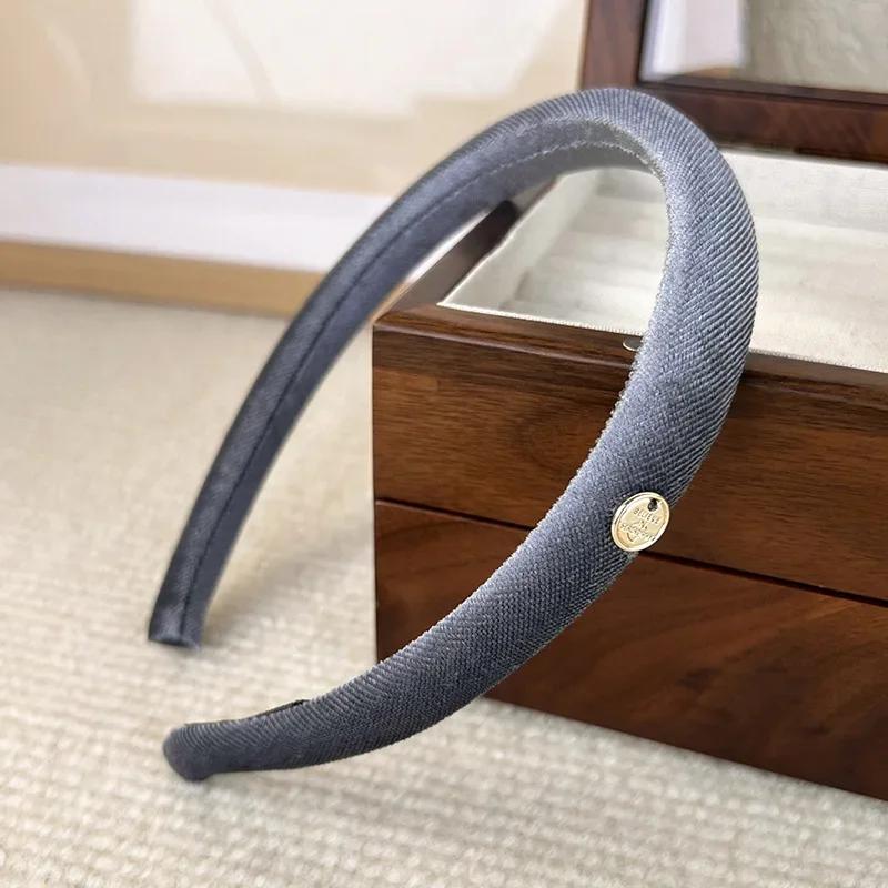 Retro Velvet Textured Gold Label Headbands for Woman Girl Temperament Hair Hoop Simple Colorful Hair Bands Fashion New Headdress