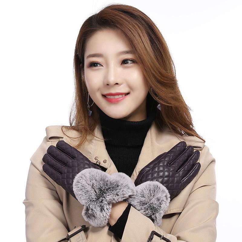 

Перчатки из искусственной кожи, женские зимние клетчатые шерстяные перчатки для осени и зимы, противохолодные, плюс бархатные, утолщенные, полностью сенсорные, для вождения, теплые перчатки average size