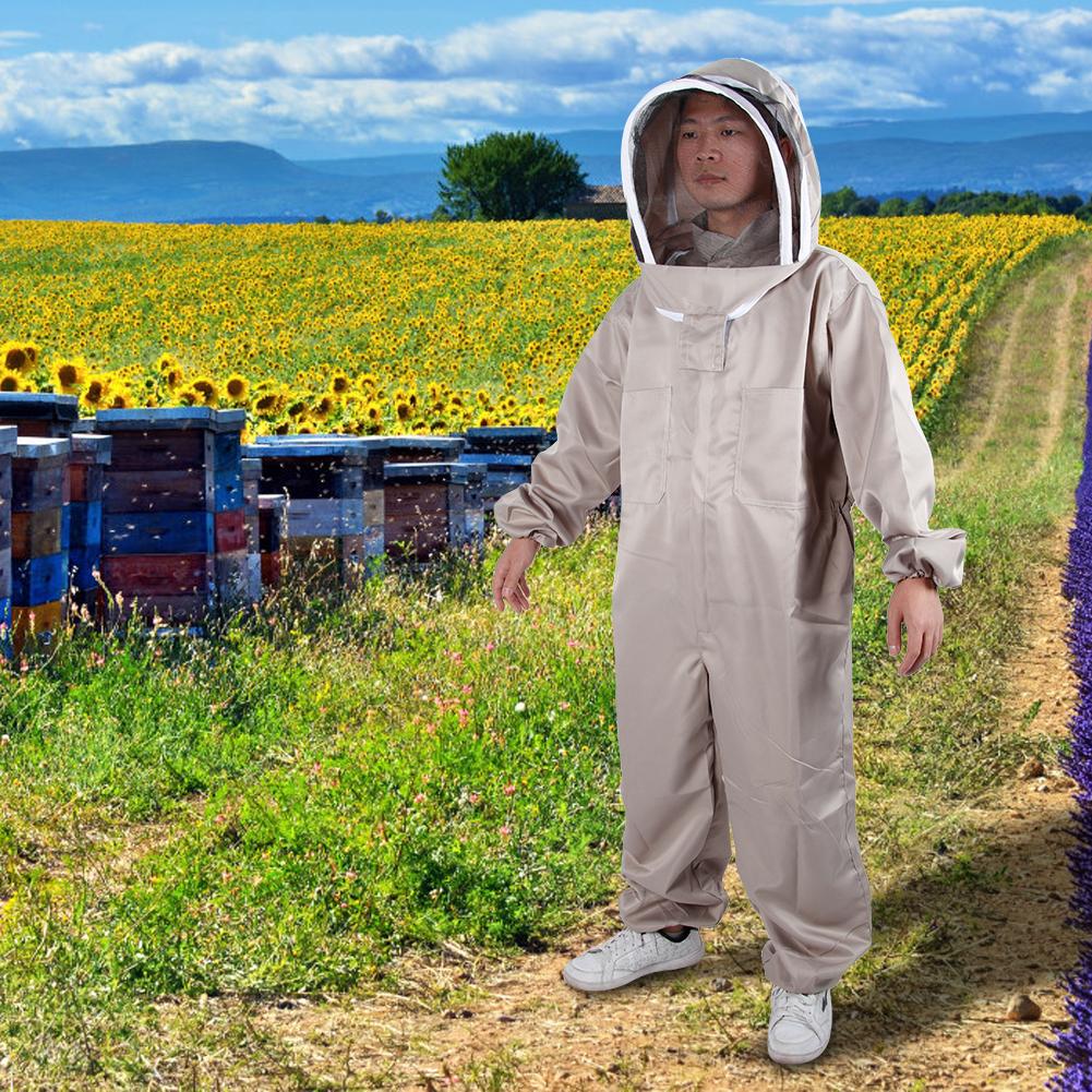 Hooded Beekeeper Suit, Protective Clothing with Removable Fencing Veil, Breathable, Double , Elastic Cuff for Beekeeping, Suitable Height