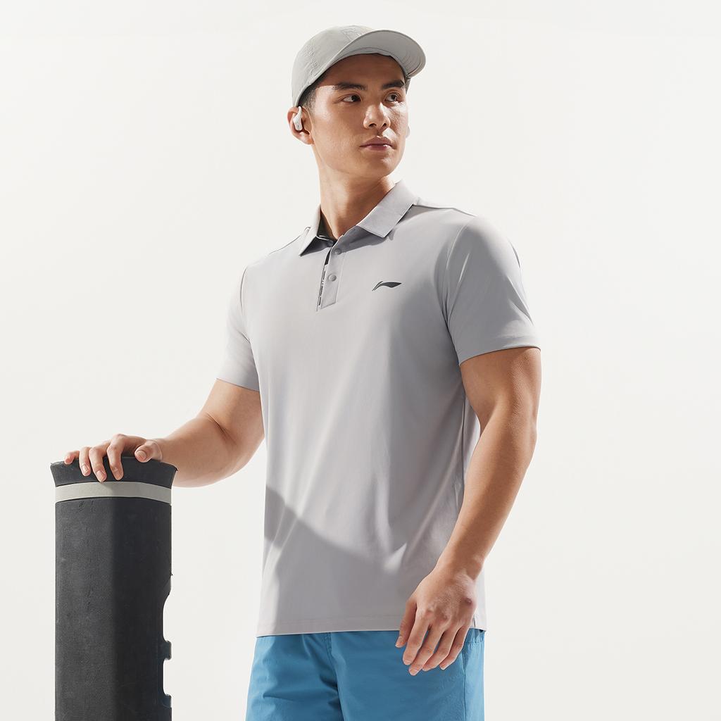 Li-Ning Simple Solid Color Comfortable Breathable Versatile Casual Short Sleeve Polo Shirt Men tops Geological-Gray APLV047-5