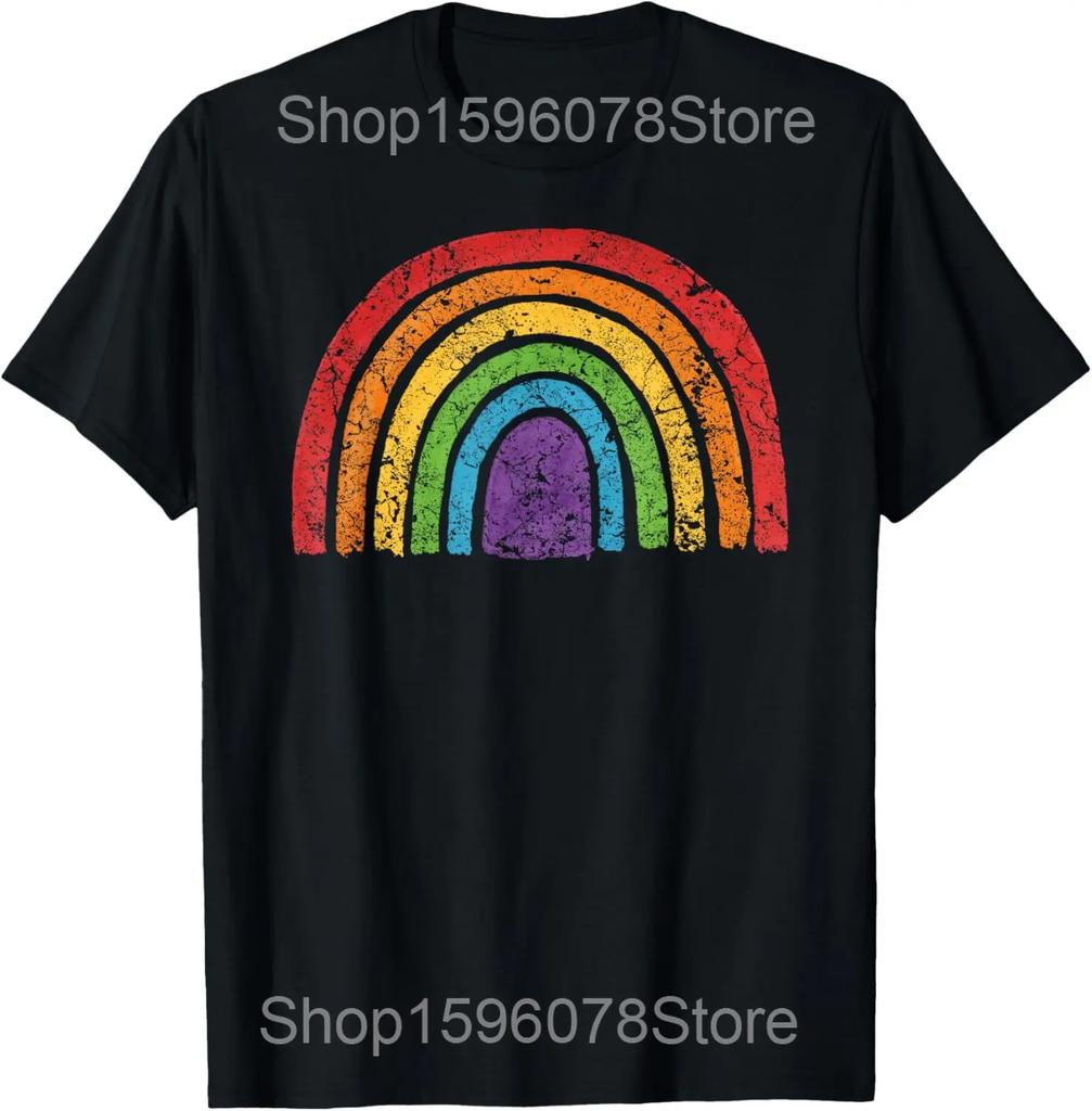 LGBTQ Rainbow Flag Gay Pride LGBT Awareness Vintage T Shirts Men Pure Cotton Humor Tee Shirt Short Sleeve Unisex Loose Clothing
