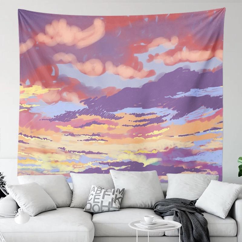Colourful Cloud Sky Tapestry Cartoon Illustration Decorative Tapestry Super Beautiful Tapestry Dust Cloth Bedroom Decoration