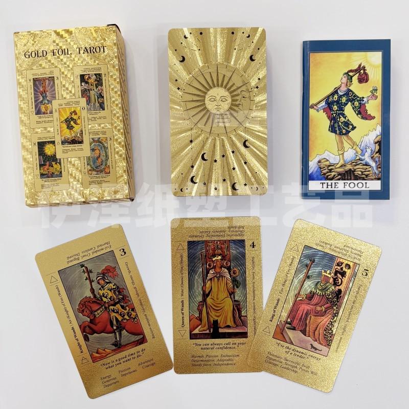 Gold Foil Waterproof Tarot Card Set with Full-Color Printing and Game Instructions