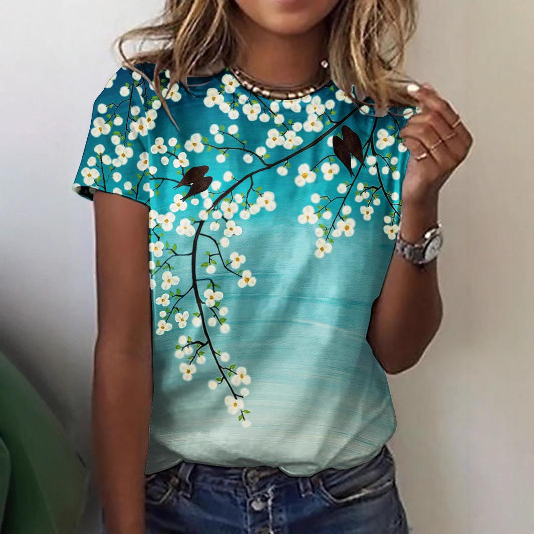 

3D digital printed short sleeved new summer European and American trend T-shirt women s round neck top 2872 6XL