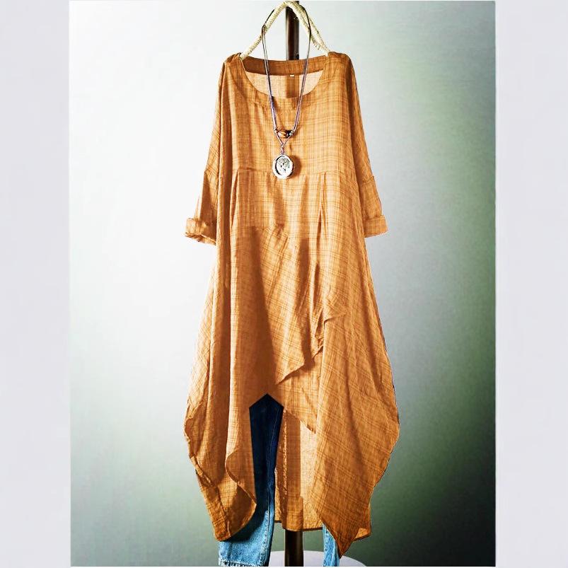 Vintage Midi Dress Women Female Long Sleeve Plaid Vestidos Sundress Casual Robe Female Clothing Summer Maxi Dresses