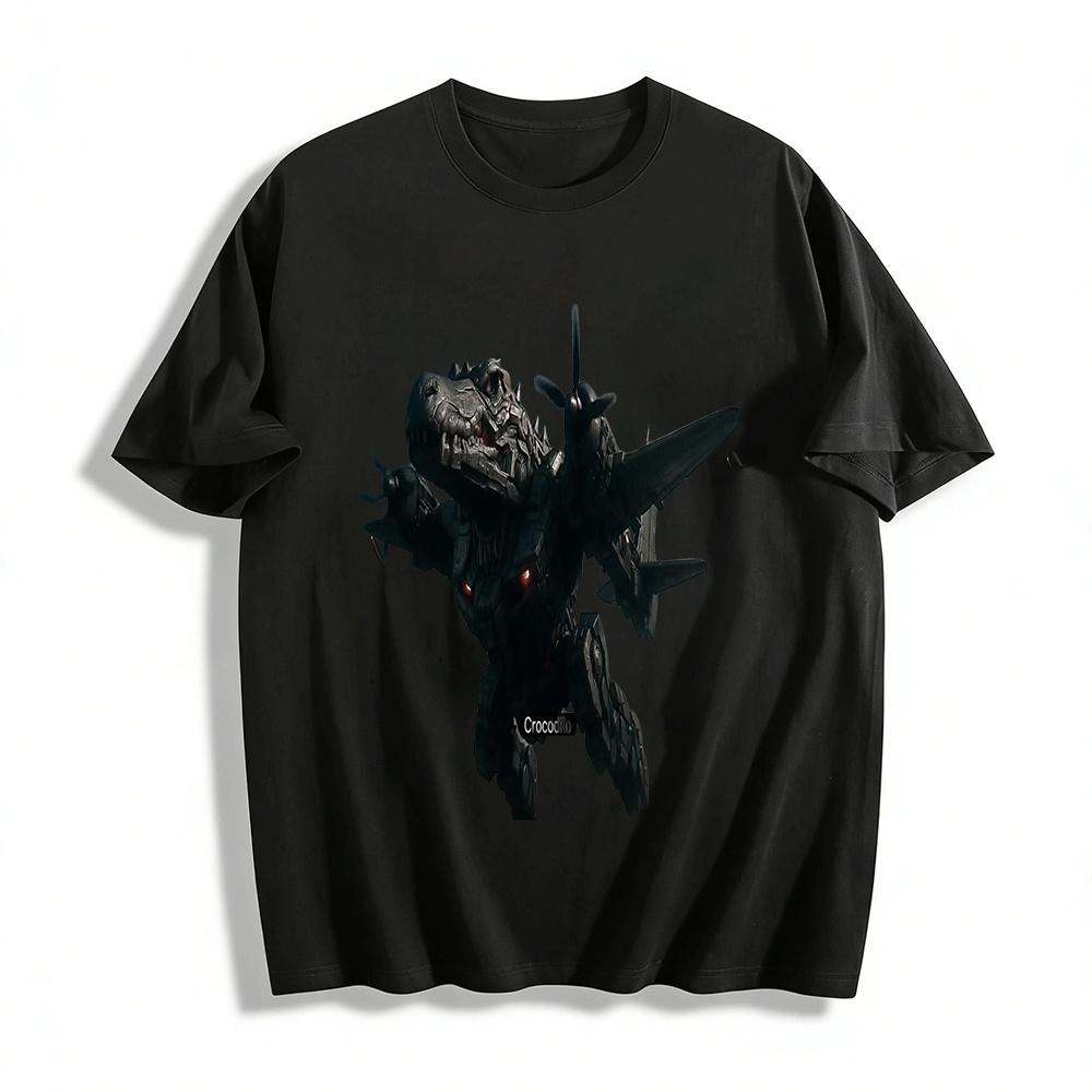 

Mechanical Crocodile Fighter Print Trendy Casual Top Pure cotton T-shirt XXS