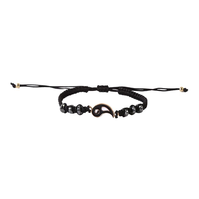 1Pcs Simple Tai Chi Bagua Black And White Yin And Yang Rope Braided Telescopic Adjustment Bracelet For Men And Women Coupl