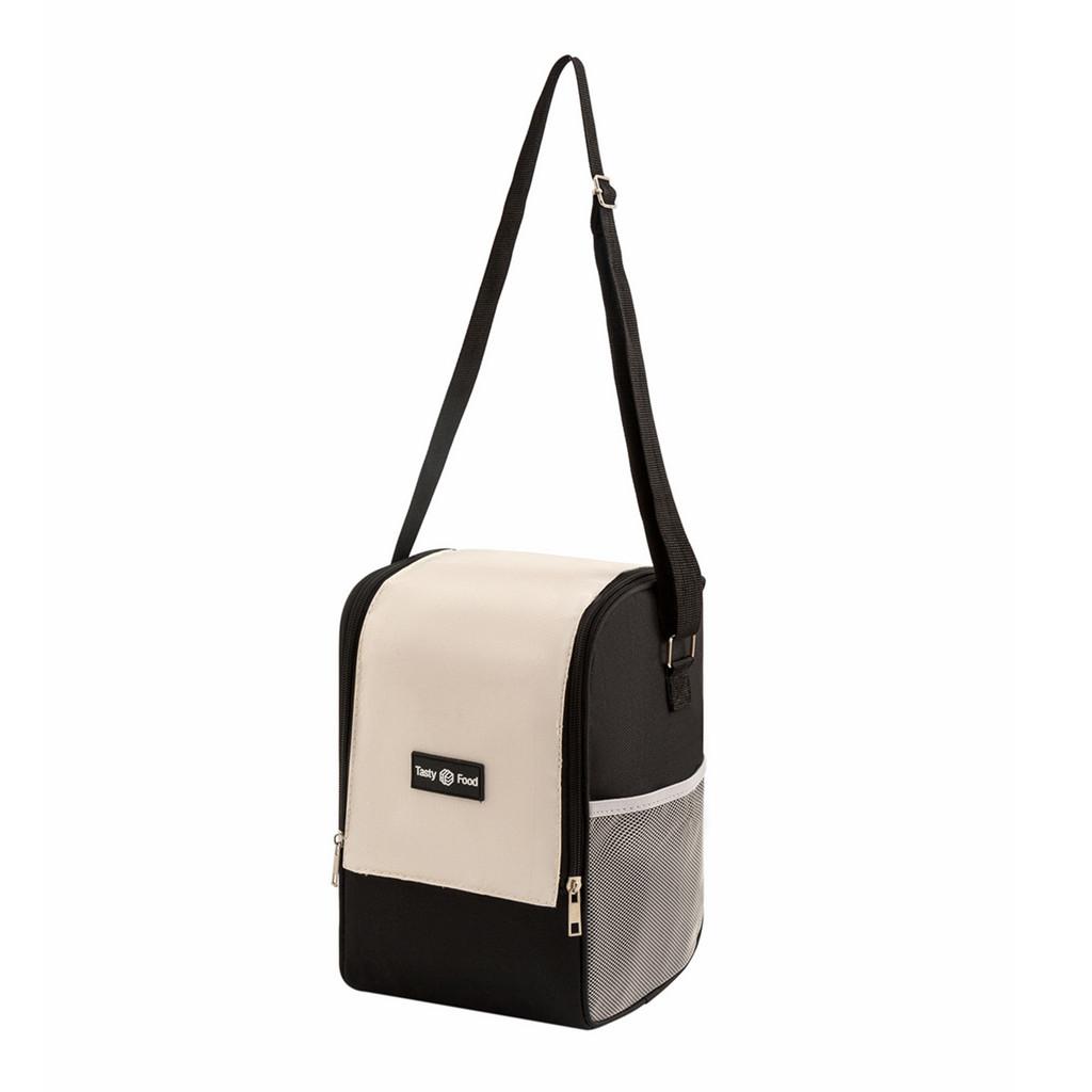 

Oxford Cloth Insulated Lunch Bag With Dual Zipper For Travel And Outdoor Use чёрный