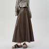 Winter Women PU Leather Skirt Long Pleated High Waist A Line Fashion Clothes