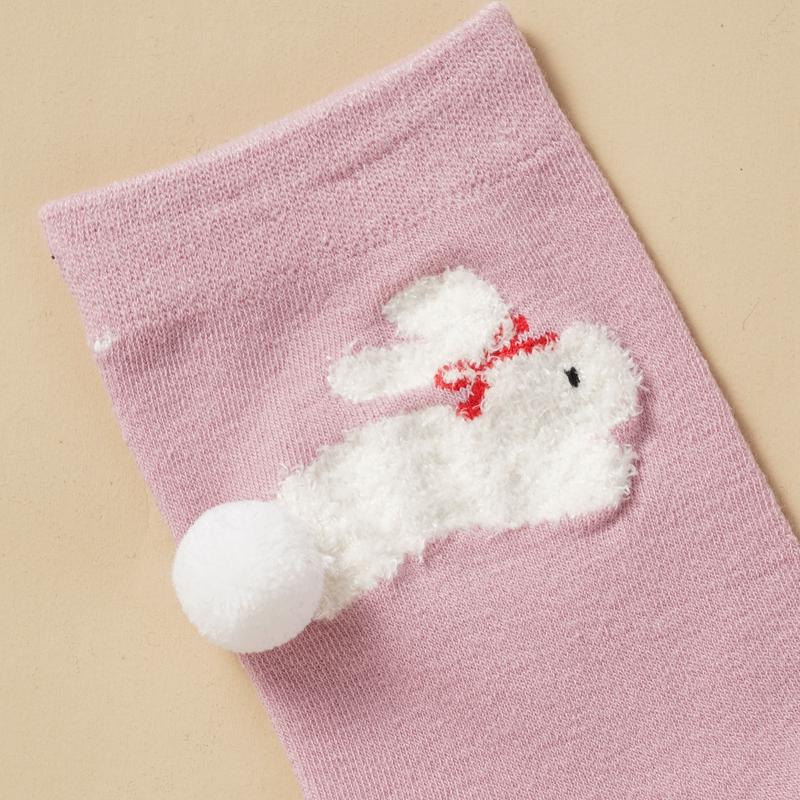 3D Cartoon Animal Crew Socks for Women Cute Plush Decor Breathable Cotton Socks Panda Dog Bunny Cat Pattern Mid-Calf Socks for Casual Daily