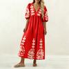Abito Casual da Donna alla Moda con Scollo a V, Maniche a Bolla, Stampa Floreale, Vestibilità Larga, Schiena Svuotata, Manica a Tre Quarti