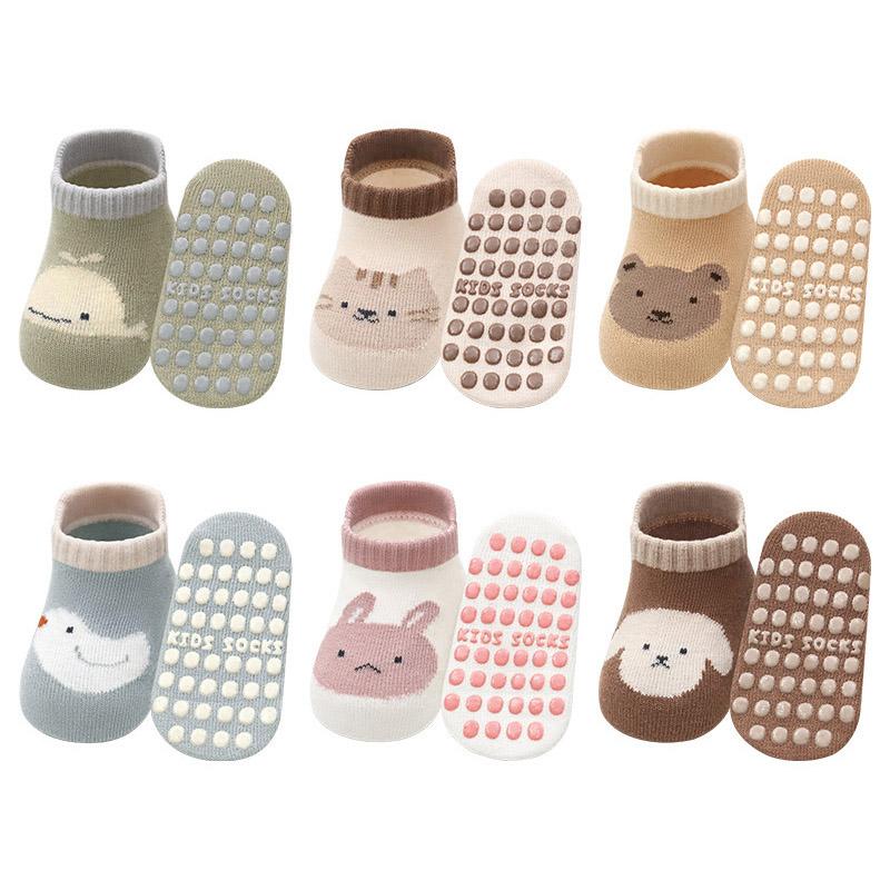 

6 пар детских нескользящих носков с милым мультяшным рисунком животного медведя, собаки, кошки, для детей, мальчиков, девочек, младенцев, малышей, напольные носки, удобные L 3-5Y 14-15cm