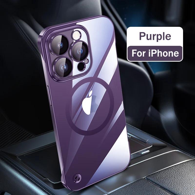 Luxury Plating Frameless Magnetic For Magsafe Thin Case For iPhone16 17 13 15 Pro Plus Max Wireless Charging Clear Slim PC Cover