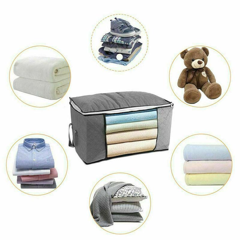 3x Clothes Quilt Storage Bag Blanket Closet Sweater Ziped Organizer Box Sorting Clothes Cabinet Grey