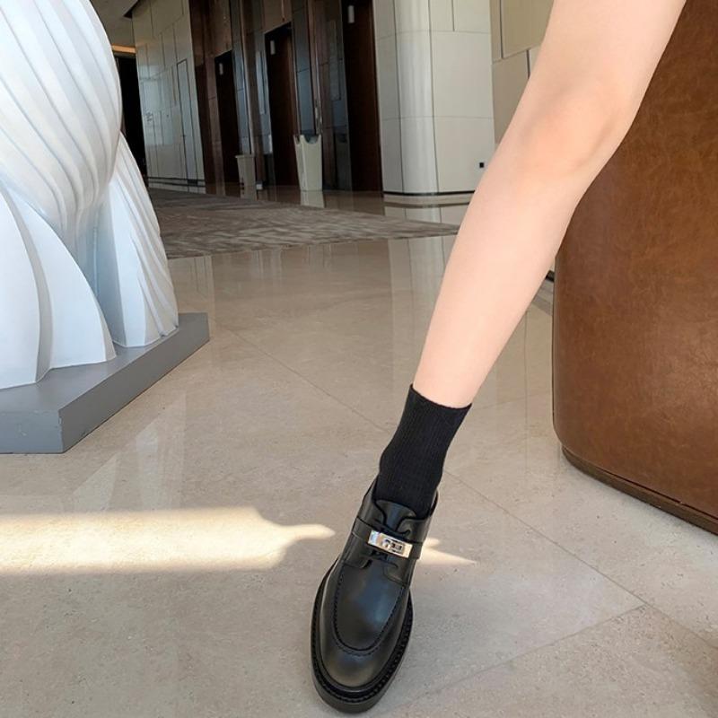 Whole Cowhide~ Retro Lock Leather Platform Women's Lace-up Thick Heel Muffin Single Shoes British Small Leather Shoes