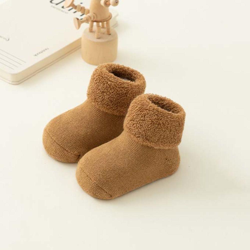 4Pairs Solid Color Thicken Baby Socks Anti-slip Warm Infant Learning Walk Socks Baby Hosiery Winter Autumn Home Sleep Socks