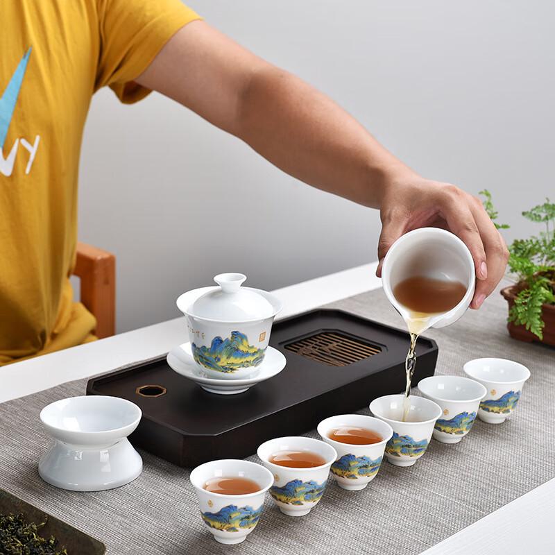 Jinge Dehua White Porcelain Gongfu Tea Set, Qianli Jiangshan Design