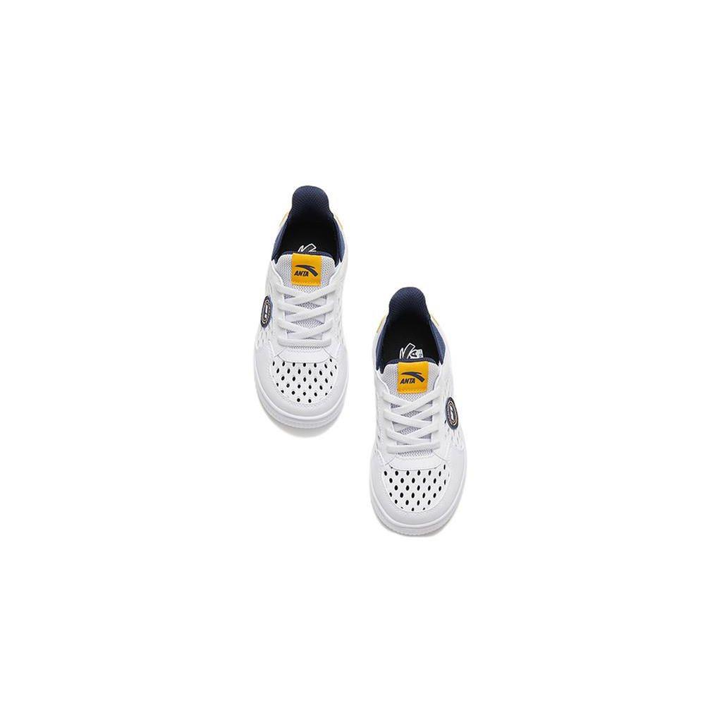 Anta Antiskid Wear-Resistant Lightweight Low-Top Skate Shoes Kids Sneaker White Yellow A312329988-1
