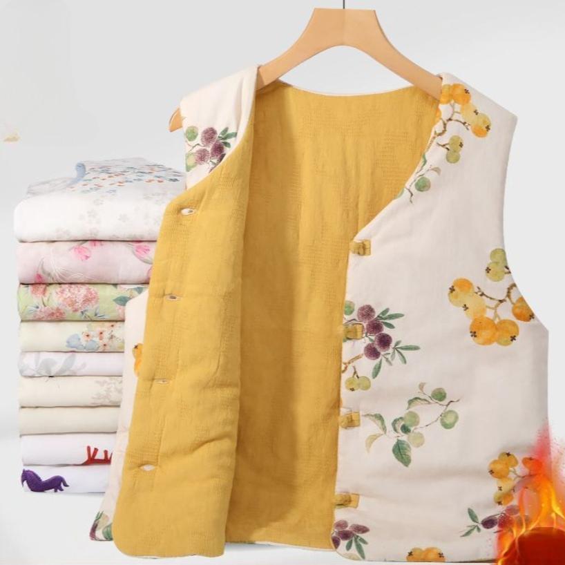 Women's Chinese Style Reversible Sleeveless Vest Cotton Padded Warm Coat Plus Size