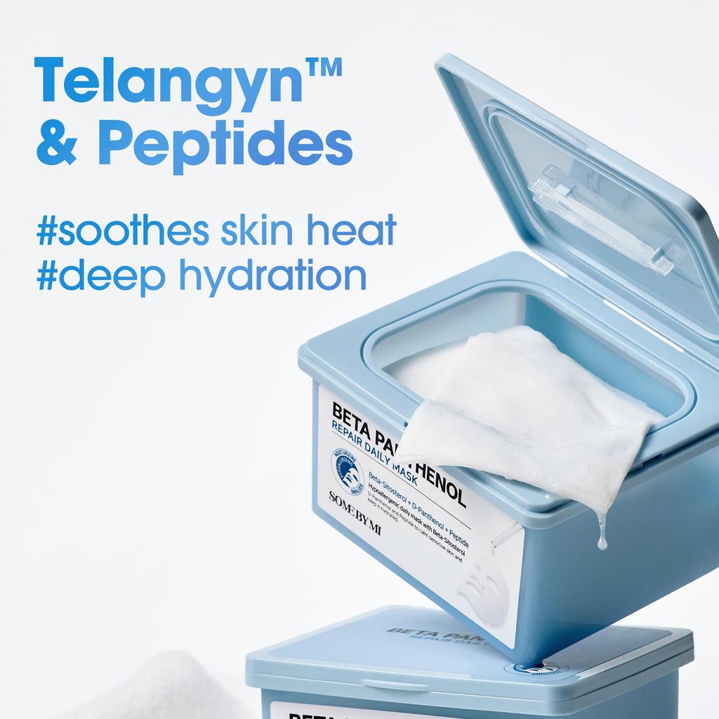 SOME BY MI Beta Panthenol Repair Daily Mask Nourishing Skincare for Dry Skin and Hydrating At Home Sheet Moisturizing Korean Cosmetics (30 Sheets,