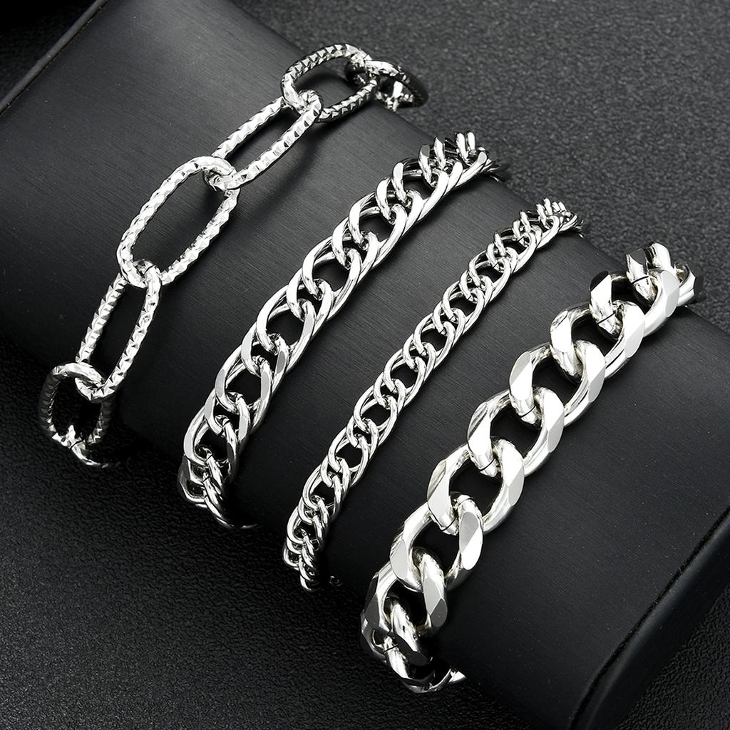 4pcs Set Punk Thick Cuban Link Bracelets Simple Chunky Exaggerated Stacked Chain Bracelet For Women Fashion Daily Wear Jewelry