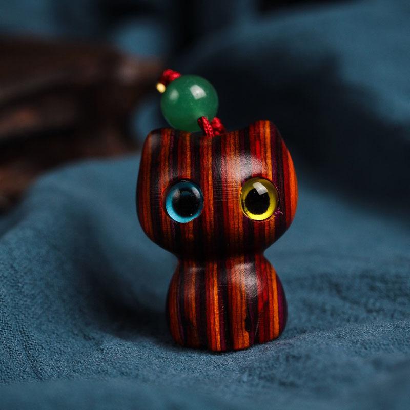 Rainbow Eucalyptus Kitten Wood Carving Phone Charm Keychain - Cultural Play Gift Phone Charm