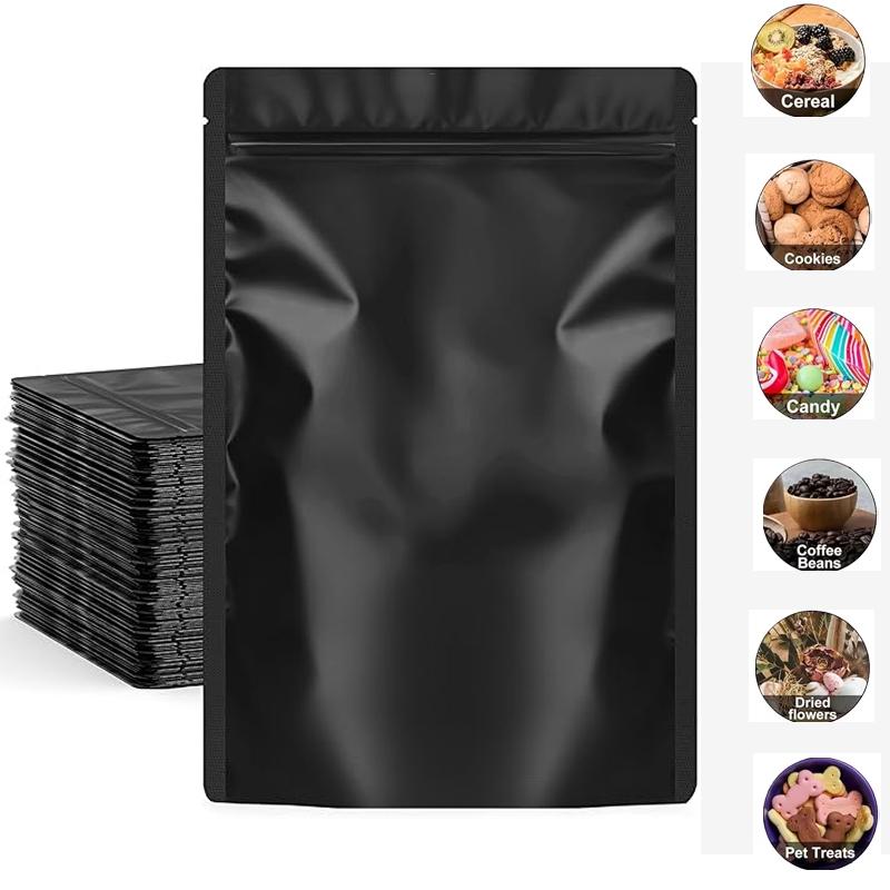 50PCS Resealable Coffee Herb Powder Zipper Pack Bag Smell Proof Flat Pouches Matte Black Small Aluminum Foil Zip Lock
