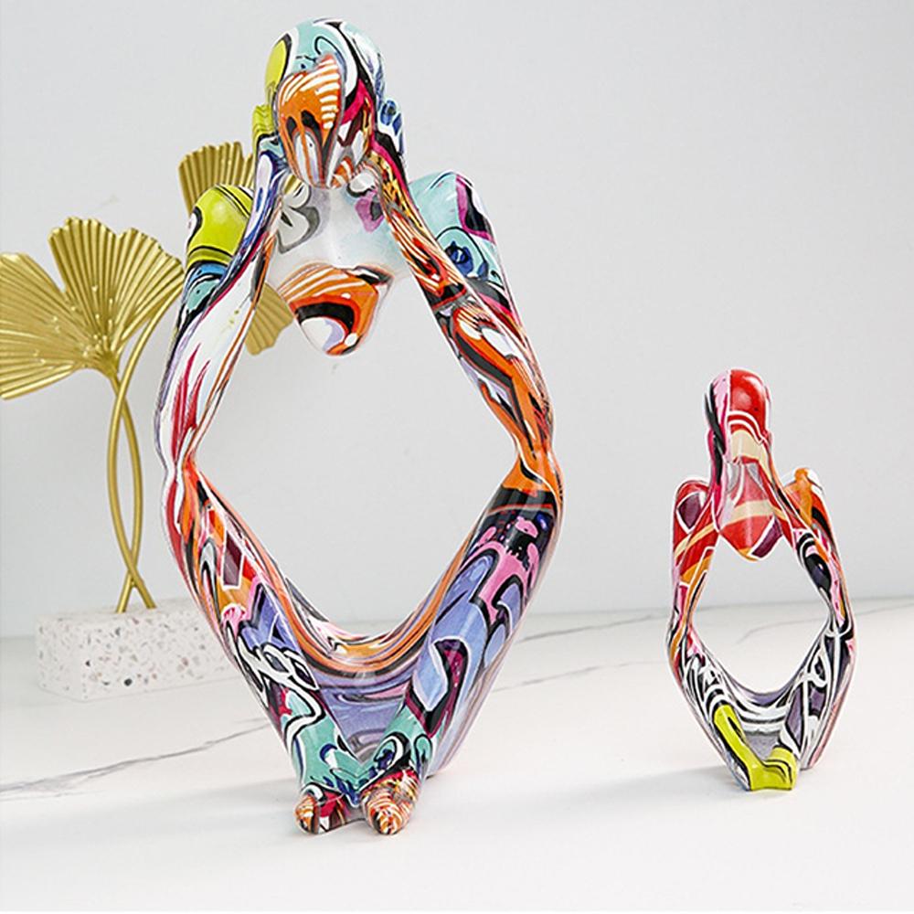 Creative Living Room Decor Resin Sculpture Figure Art Graffiti Think Statue Home Decoration Desk Painted Ornament Craft Gift