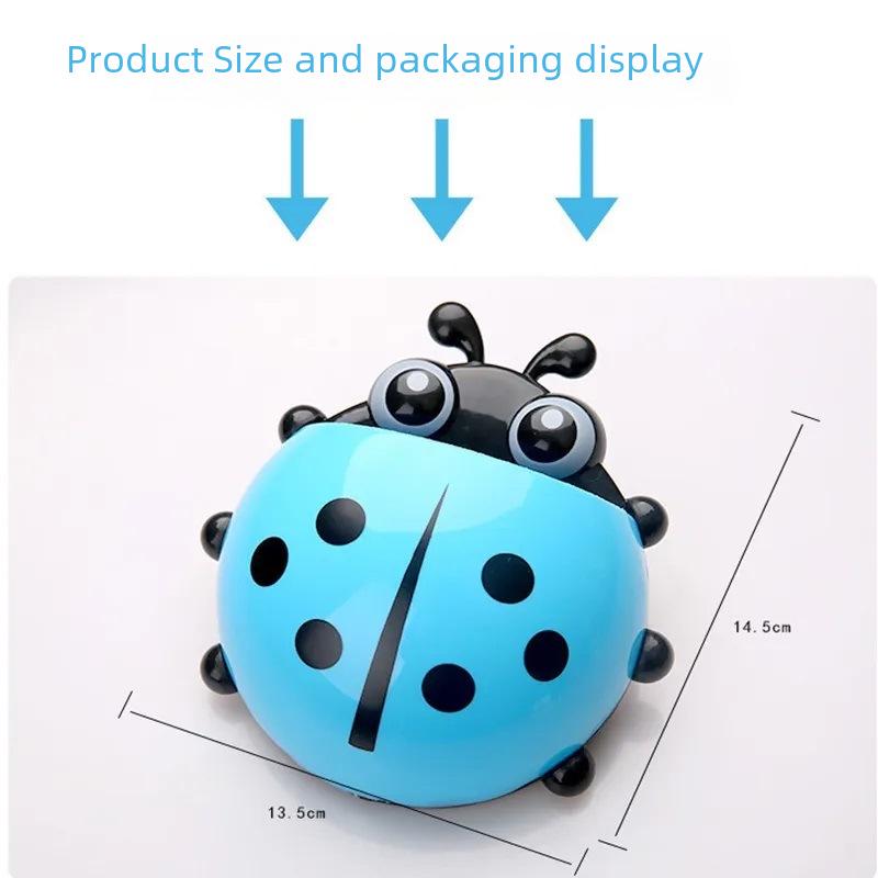 Punch-Free Ladybug Toothbrush Holder – Cute Seven-Star Cartoon Wall-Mounted Storage with Suction Cup.