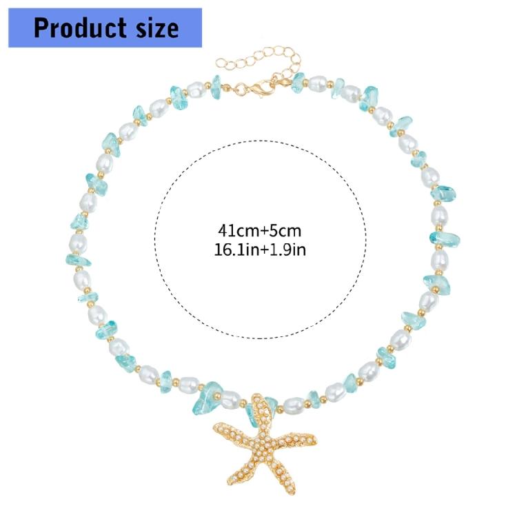 Multi Textured Starfish Pendant Necklace Combining Crystal And Pearls Charm For Layering Look Girls Clavicle Chain