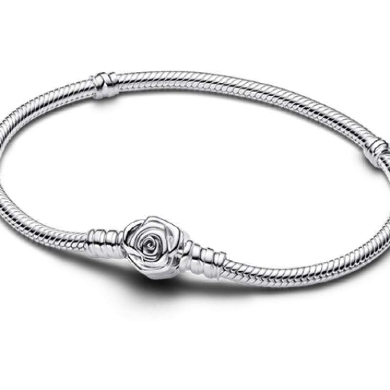 Pandora Moments Rose In Bloom Classic Snake chaIn Bracelet 593211c00