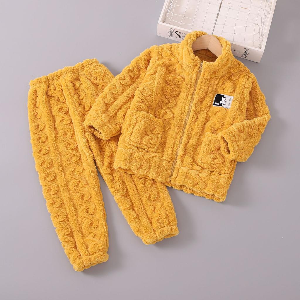 Pyjamas för barn Flickor Coral Fleece Förtjockad Pojkar Ansiktsduk Höst och vinter Baby Flickor Hemma Vinterkostym
