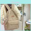 Plaid Pattern Backpack For High School And College Students With Large Capacity And Relief Features