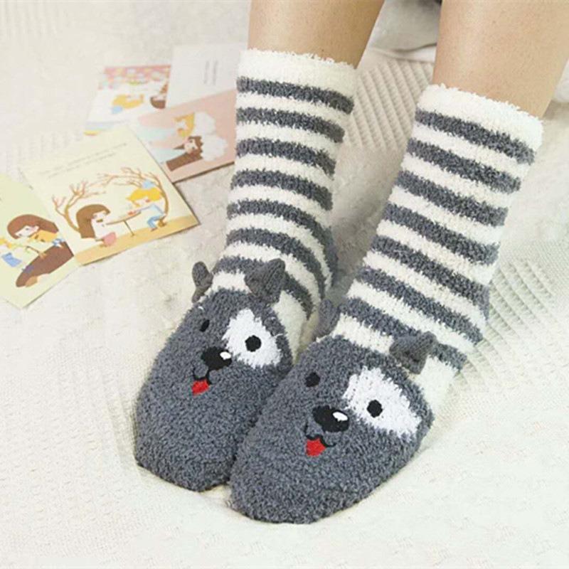 Winter Coral Fleece Cartoon Circle Socks for Ladies - Christmas Homewear Socks with Thick Padding - Christmas Limited Edition