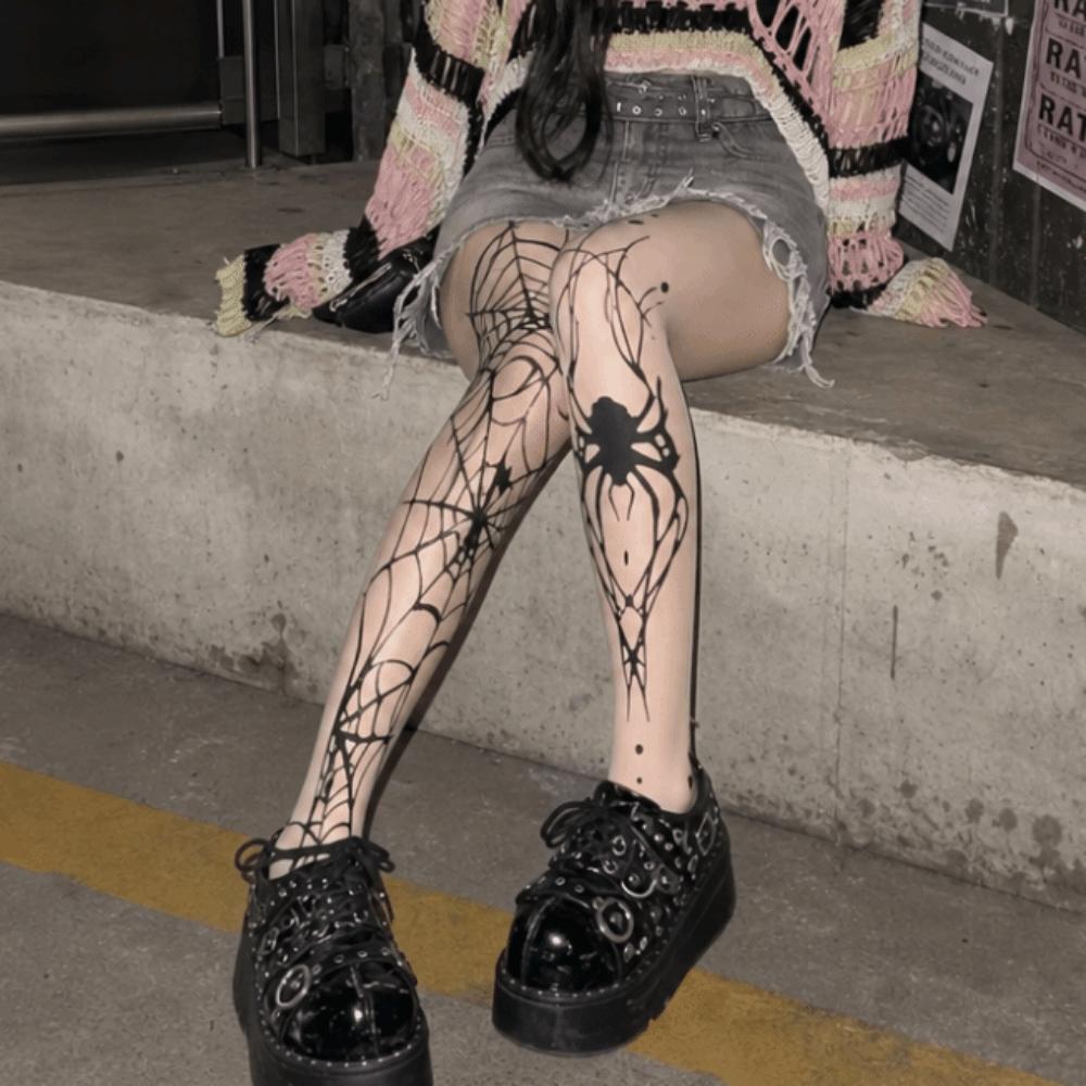 Spider Web Halloween Pantyhose Elasticity Stockings Bat Pattern Tights Alternative Fashion