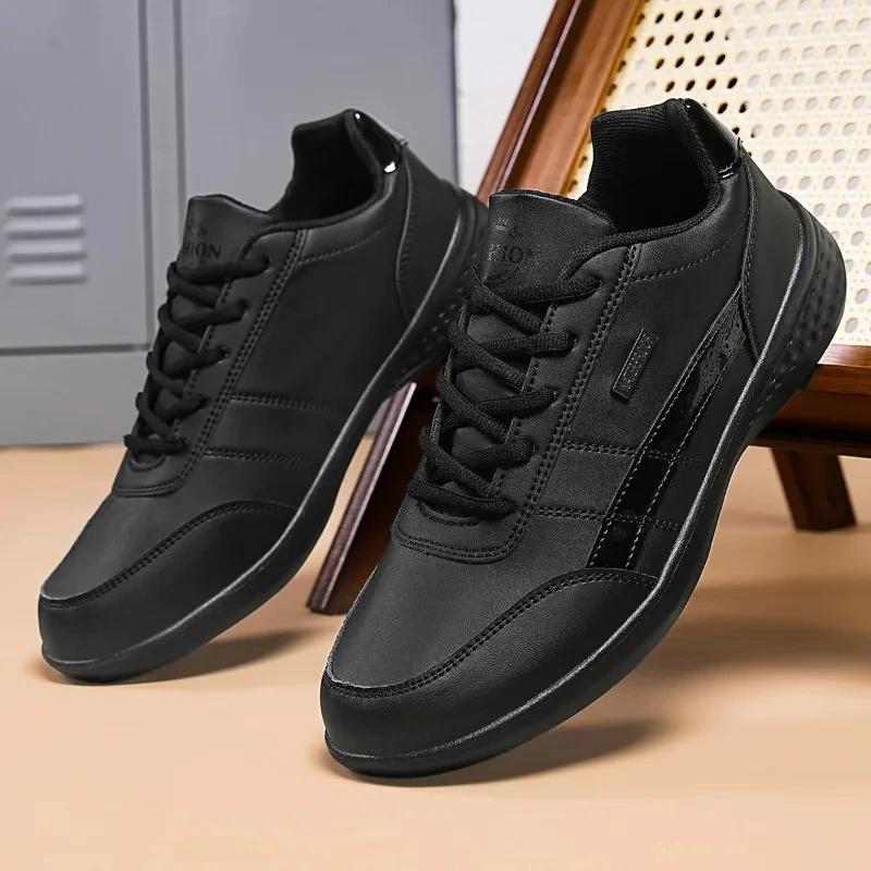 Casual Shoes Mens Outdoor Sport Tennis Sneakers Lightweight Comfortable Lace Up PU Trainer Formal Walking Flats for Men