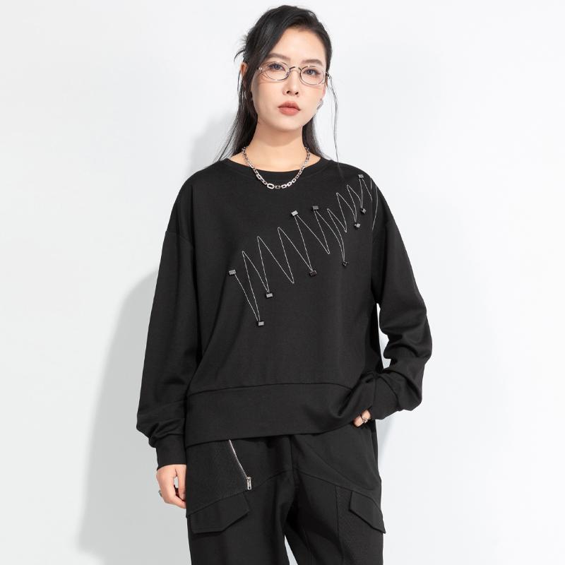 

женская футболка с длинным рукавом оверсайз черная винтажная повседневная свободная топы весенне-осенняя футболка