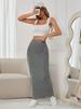 Women's High Waist Midi Skirt Pencil Skirt Stretch Ribbed Knit Bodycon Long Skirt