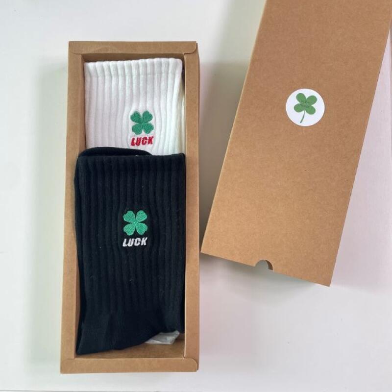 Four-leaf clover socks, 2-piece set, box packaging