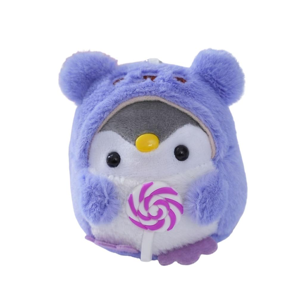 Plush Penguin Stuffed Animal Keychain Soft Toy with Ice Cream Accessory and Bear Hood Cute Design for Kids and Collectors